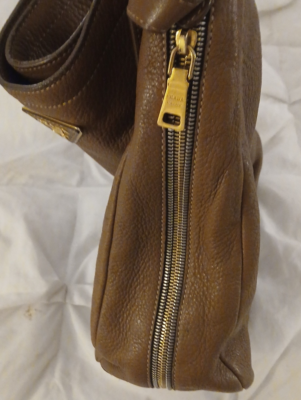 Prada Brown Leather Shoulder Bag - Classic Hobo - Picture 5 of 7